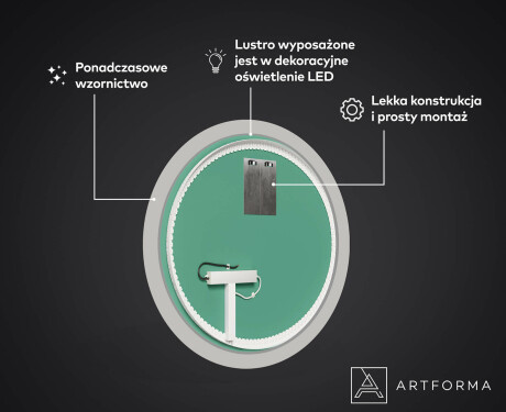 Okrągłe podświetlane lustro dekoracyjne LED do jadalni - Round Stamp #3
